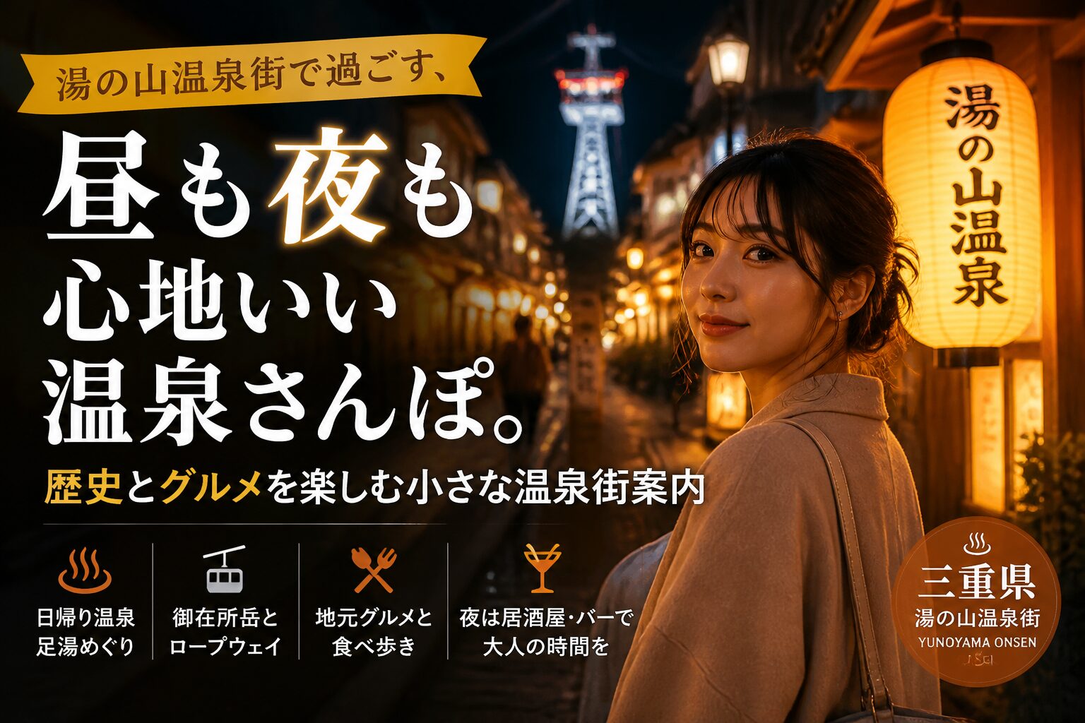湯の山温泉街で過ごす、昼も夜も心地いい温泉さんぽ。歴史とグルメを楽しむ小さな温泉街案内 湯の山温泉街 サムネイル